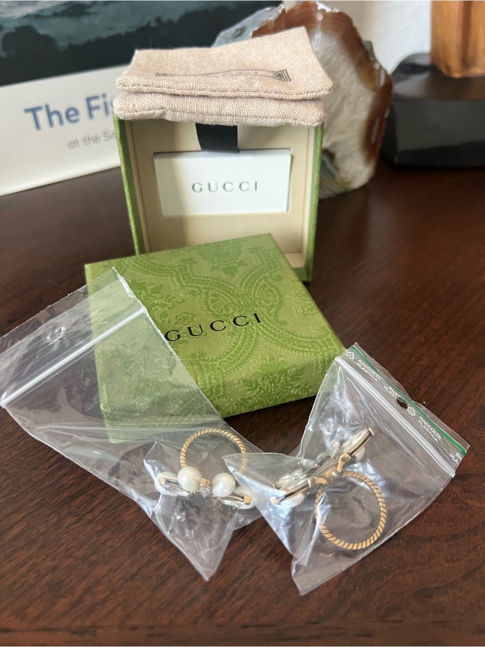 Gucci Gold-Tone Double Flower Ring with White Pearls and Crystal Marquises - Picture 9 of 10
